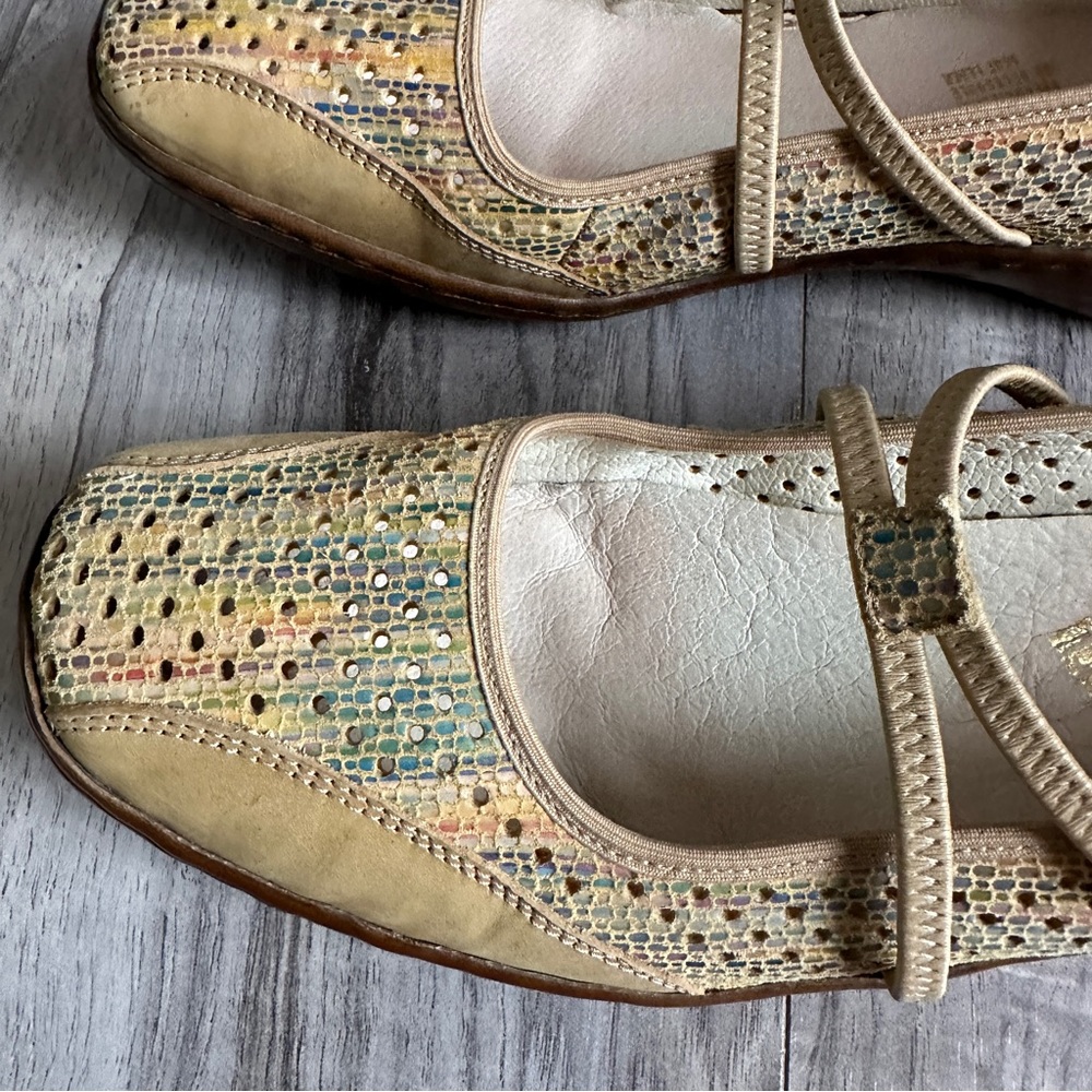Rieker Women's Mary Jane Flats with Accent Perforation, Beige + Rainbow - Picture 6 of 11